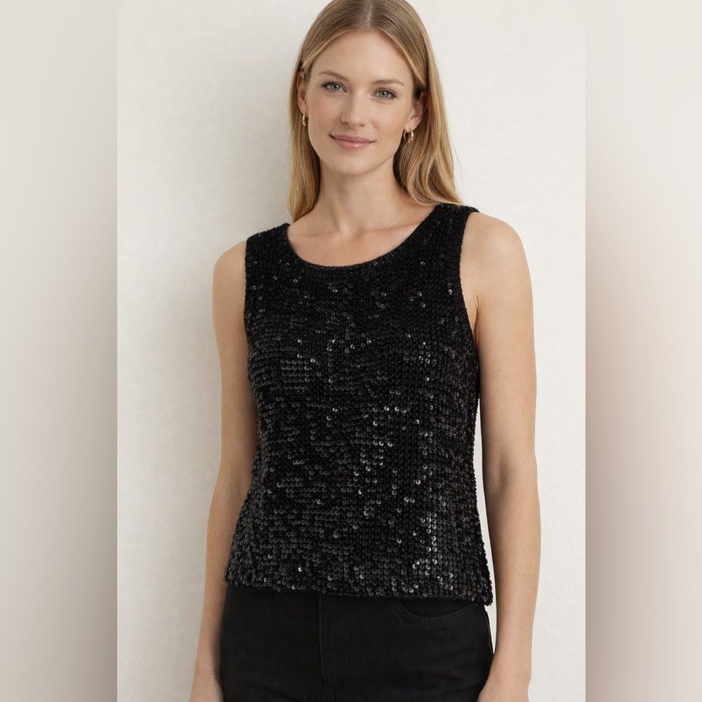 Dana Buchman Black Sequin Wool Sweater Vest Size Medium